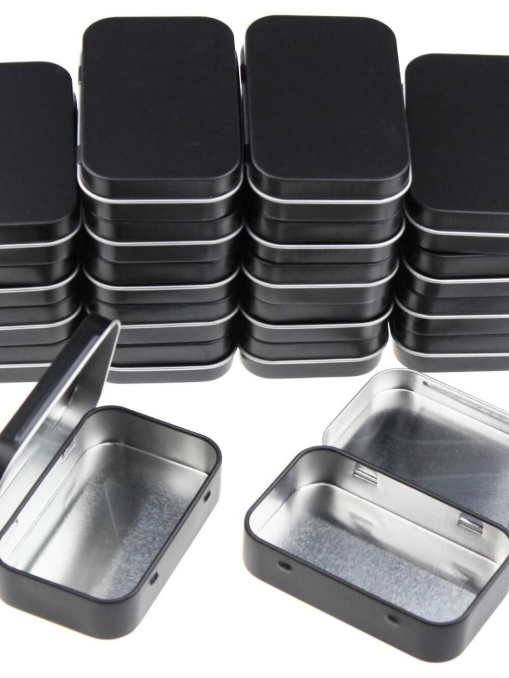 Rectangular Metal Empty Hinged Tins Containers, Black, 20 Pieces